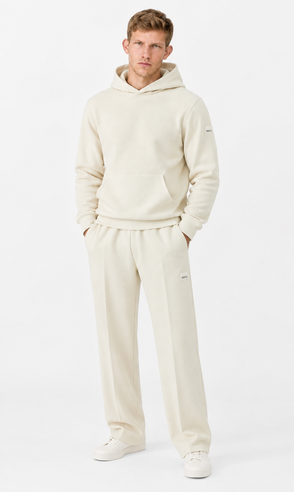 Cream Textured Lounge men hoodie front 