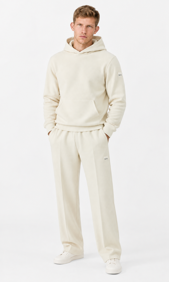 Cream Textured Lounge men hoodie front 