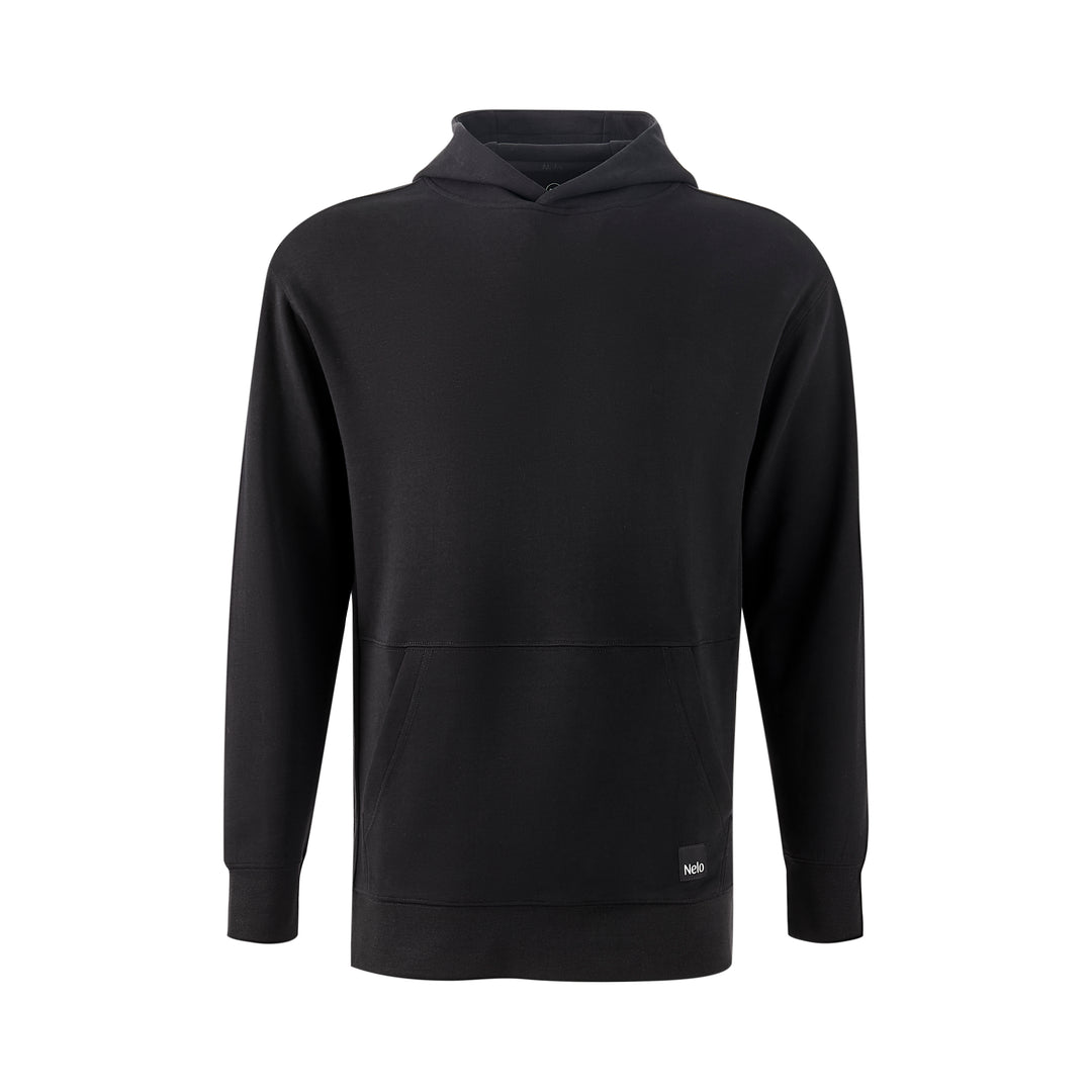 Black signature cotton hoodie front 