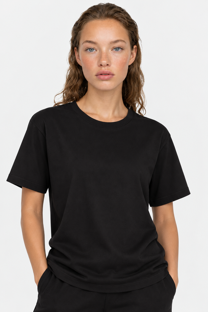 Black 100% cotton women tee front 