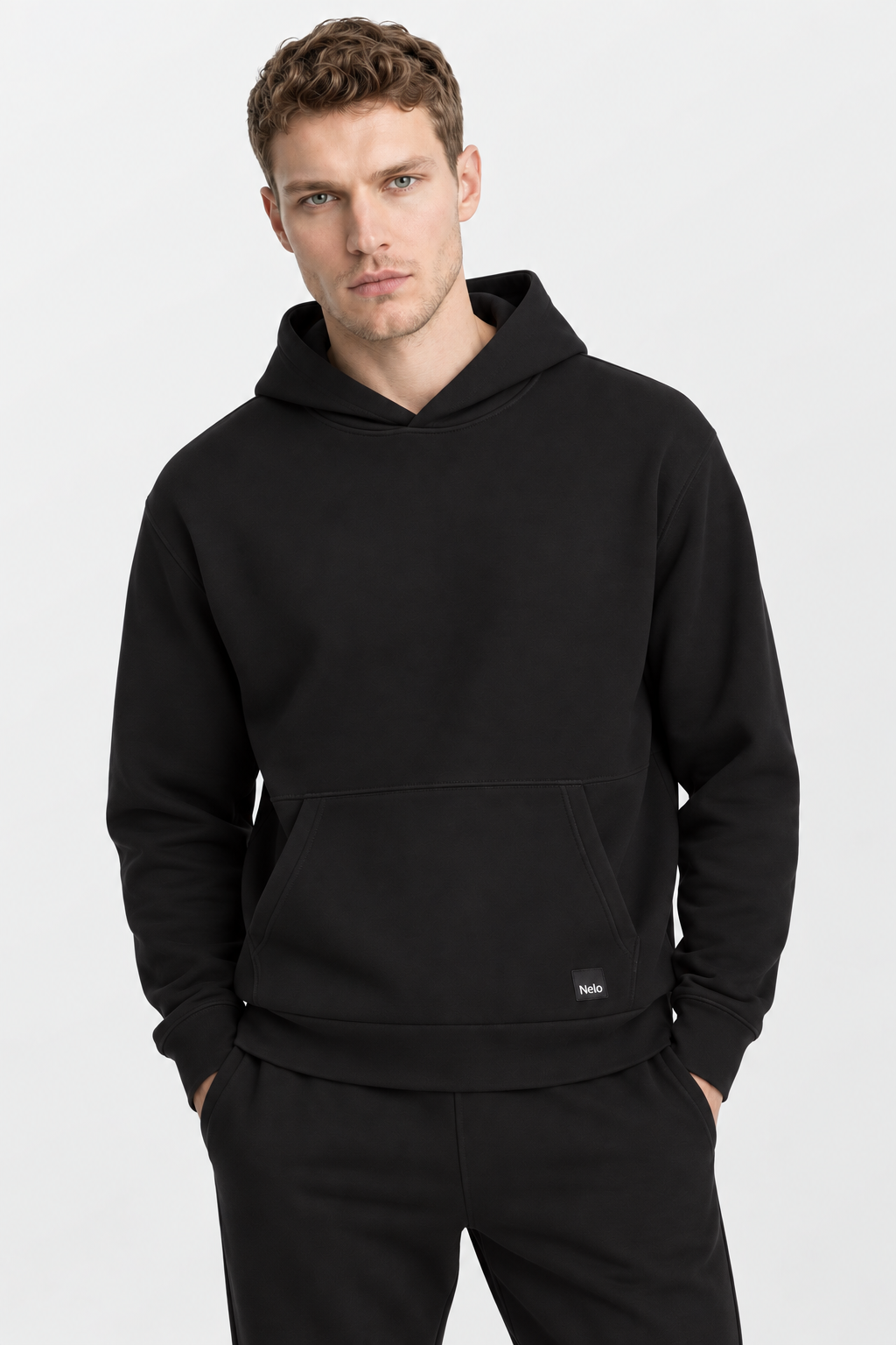 Black signature cotton hoodie front 