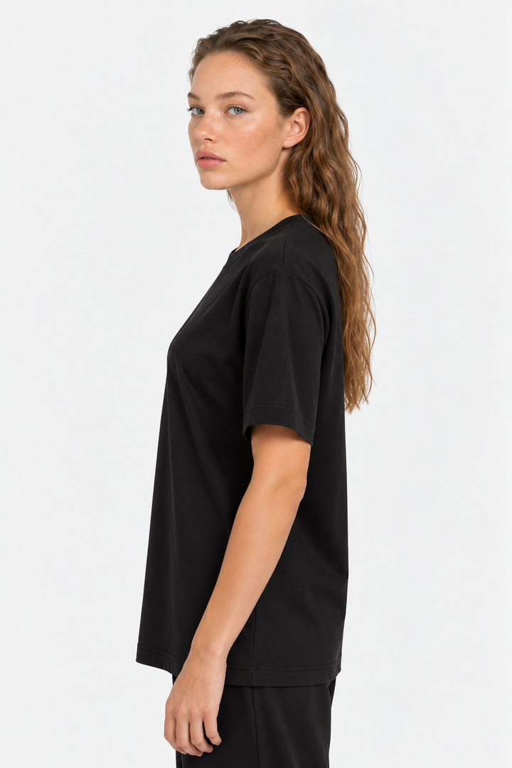 Black 100% cotton women tee front 