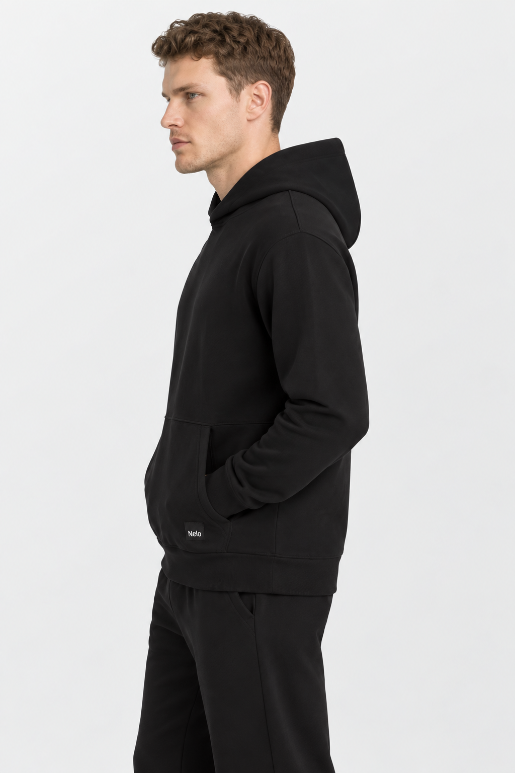 Black signature cotton hoodie side 