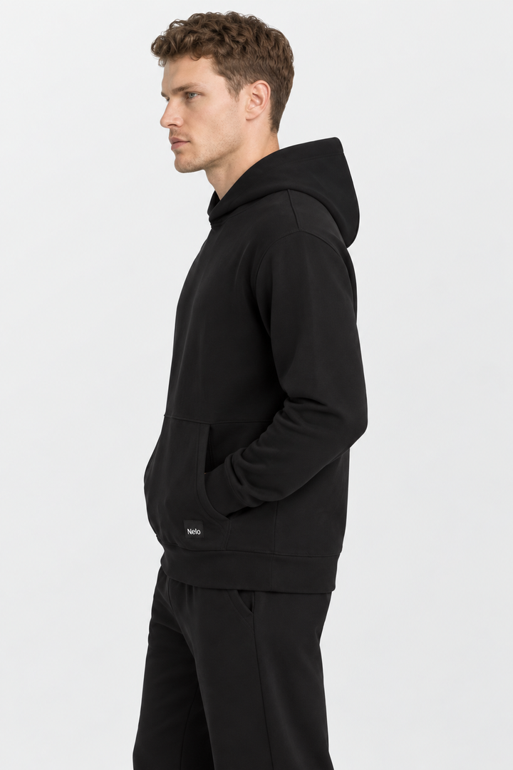 Black signature cotton hoodie side 