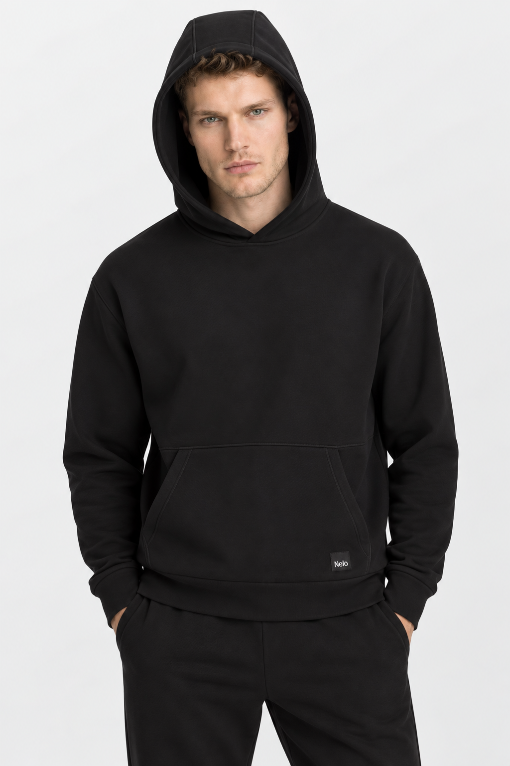 Black signature cotton hoodie front 