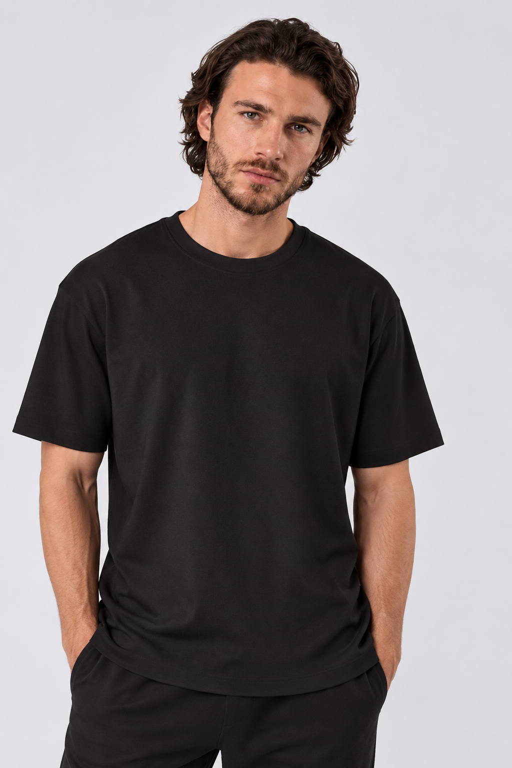 Black Performance silk men tee front 
