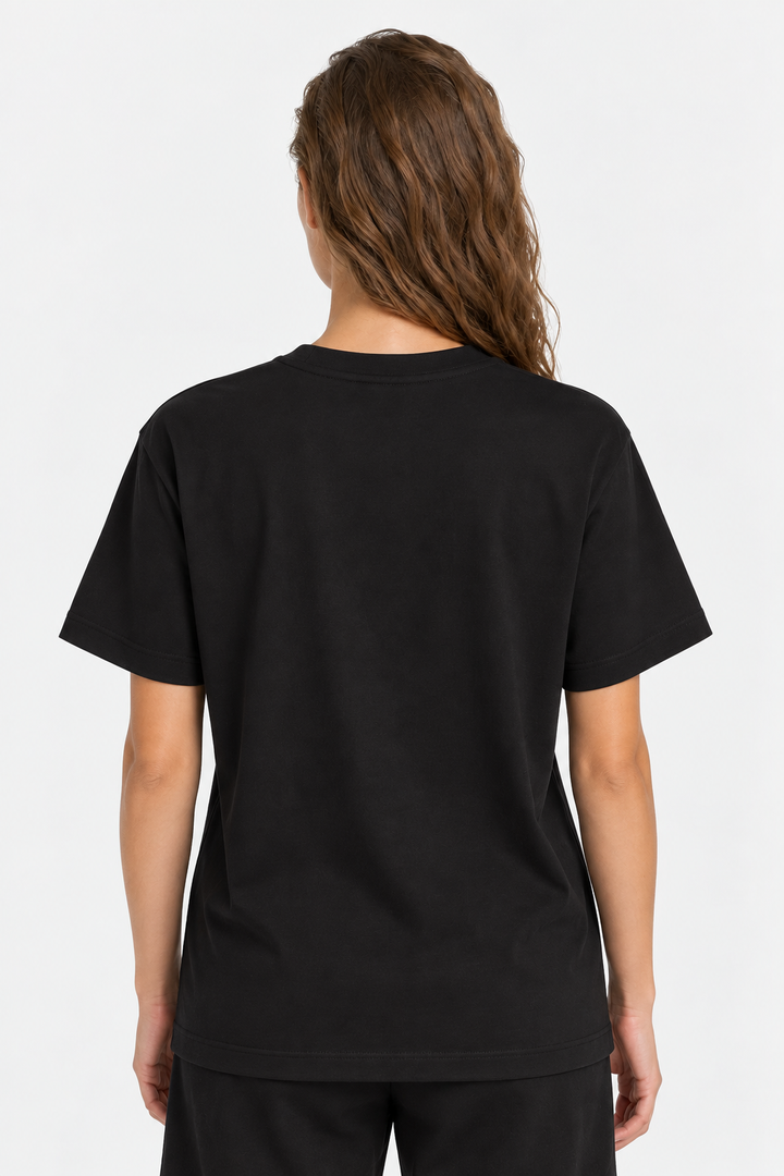 Black 100% cotton women tee front 