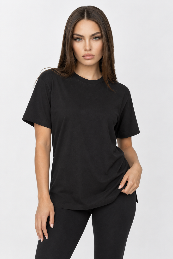 Black Performance silk women tee front 