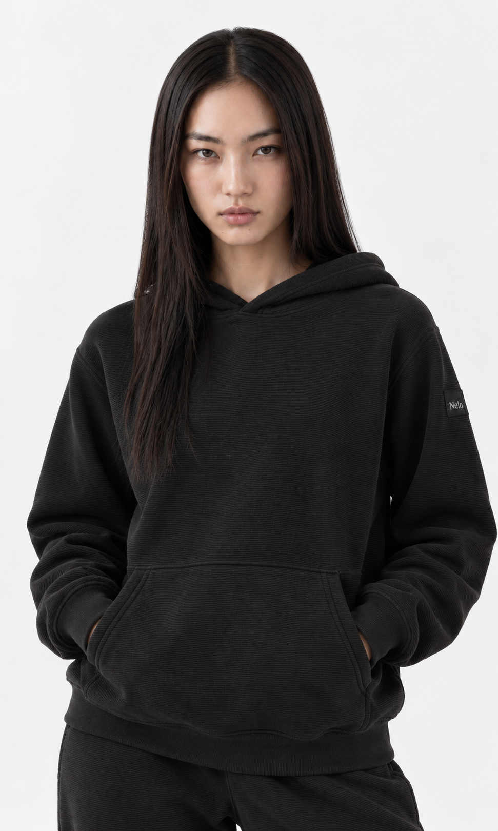Black Textured Lounge men hoodie front 