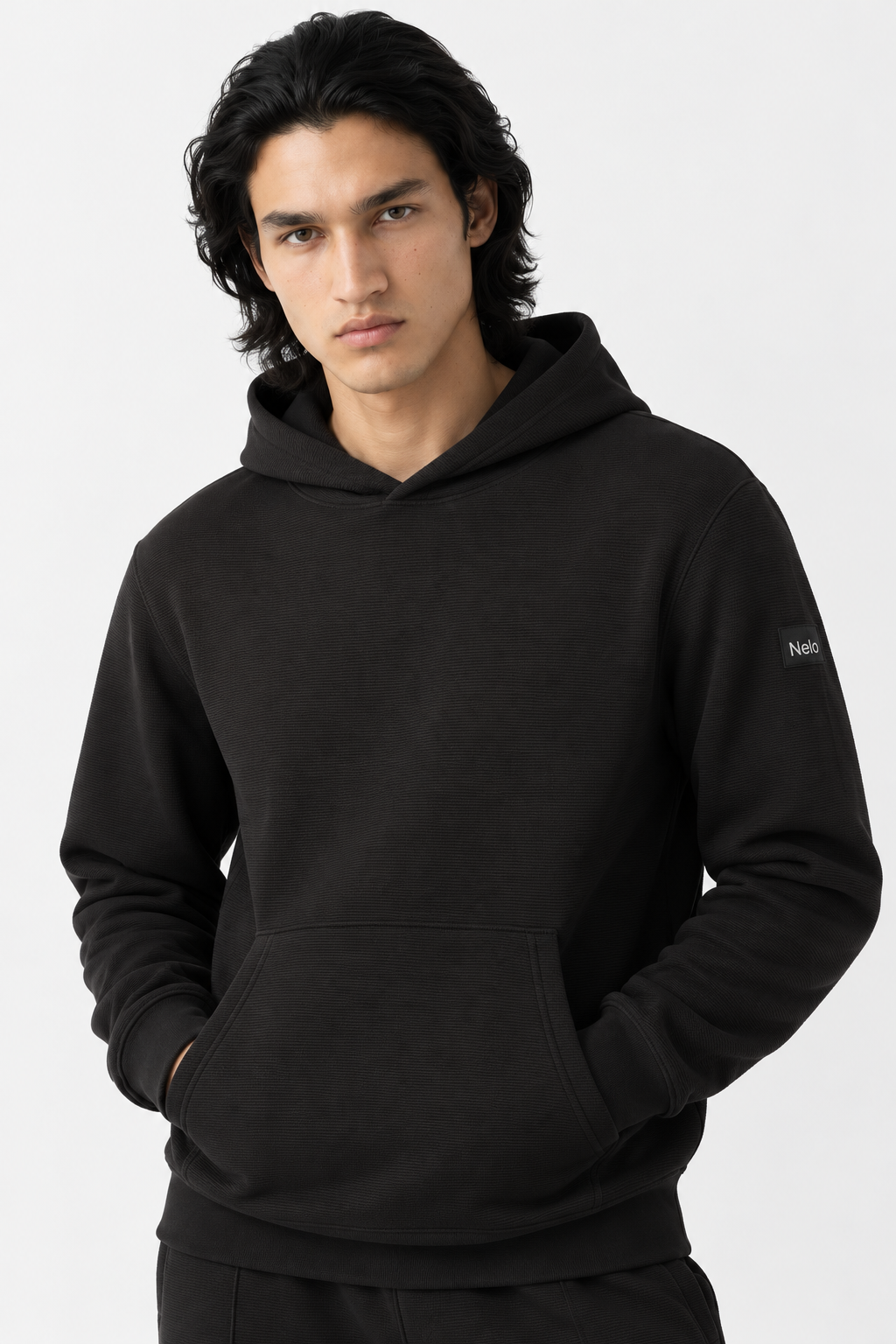 Black Textured Lounge men hoodie front 