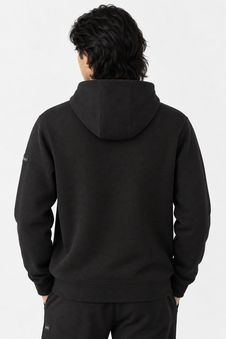 Black Textured Lounge men hoodie front 