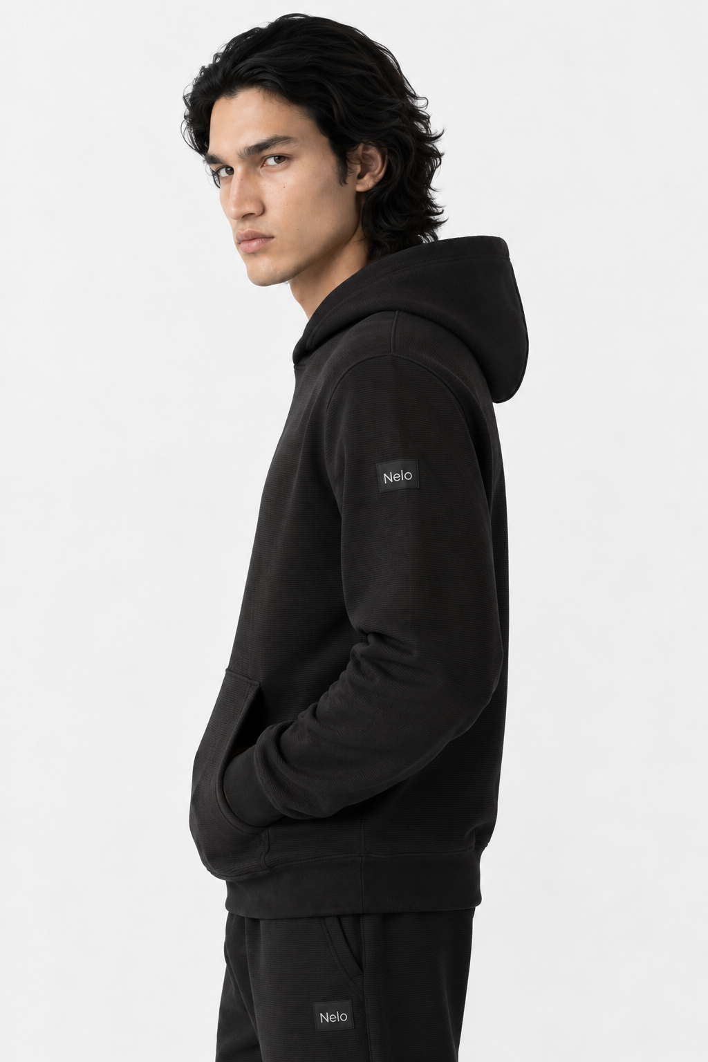 Black Textured Lounge men hoodie front 