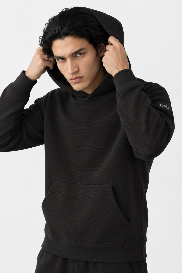 Black Textured Lounge men hoodie front 