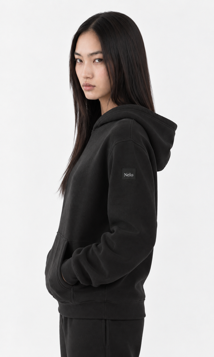 Black Textured Lounge men hoodie front 