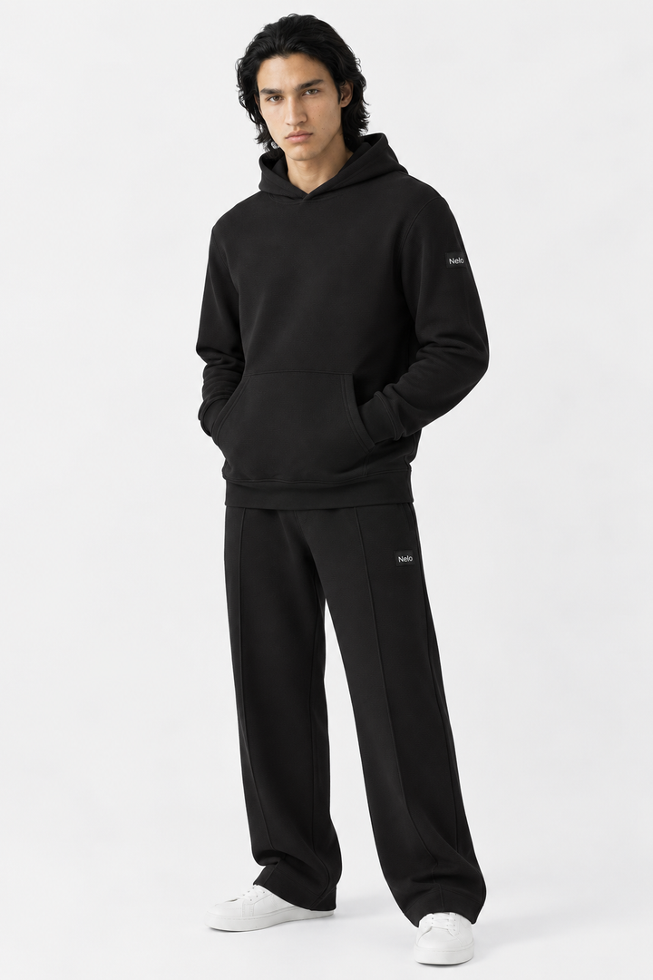 Black Textured Lounge men hoodie front 