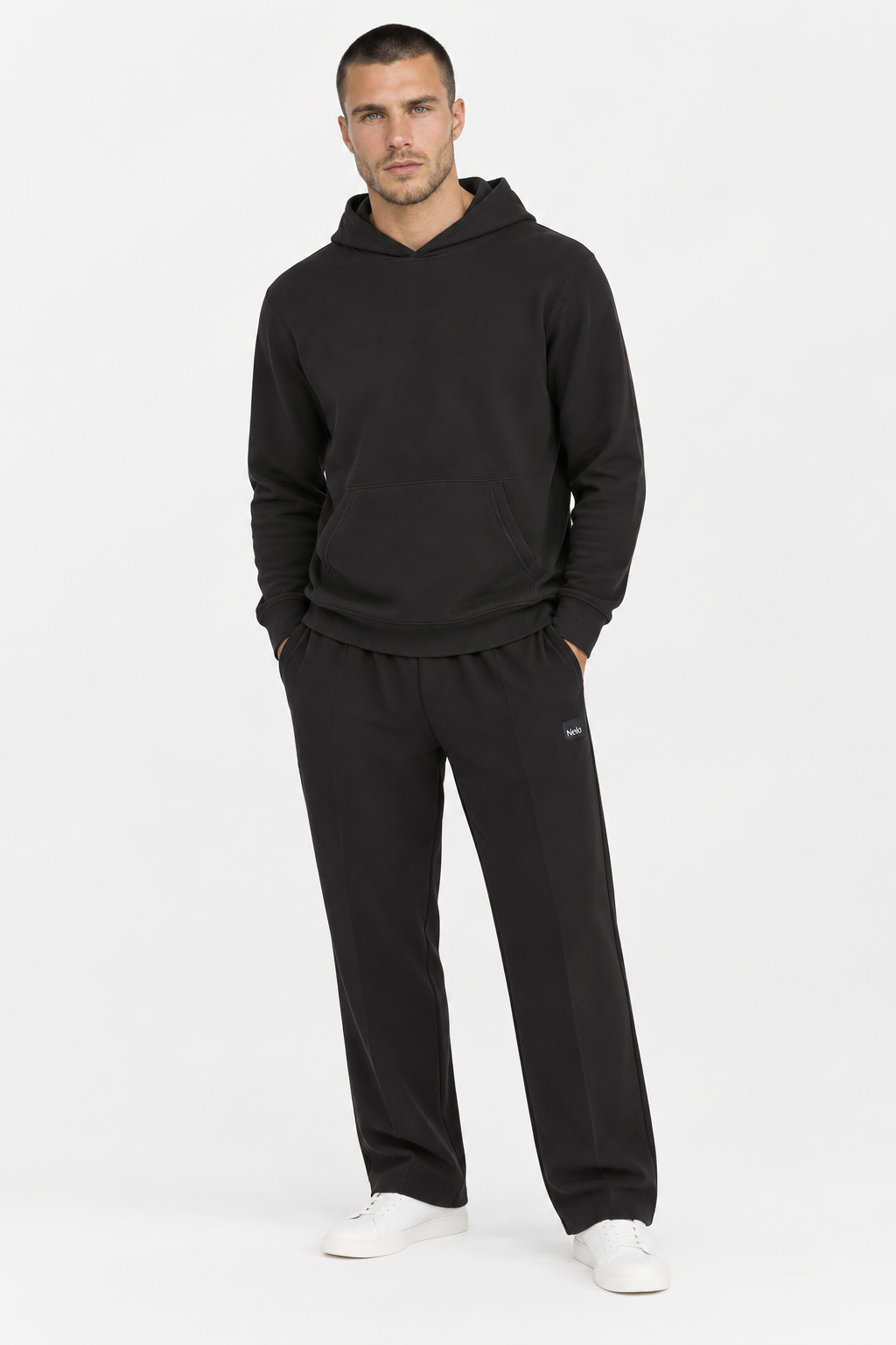 Black Textured Lounge men pants front 