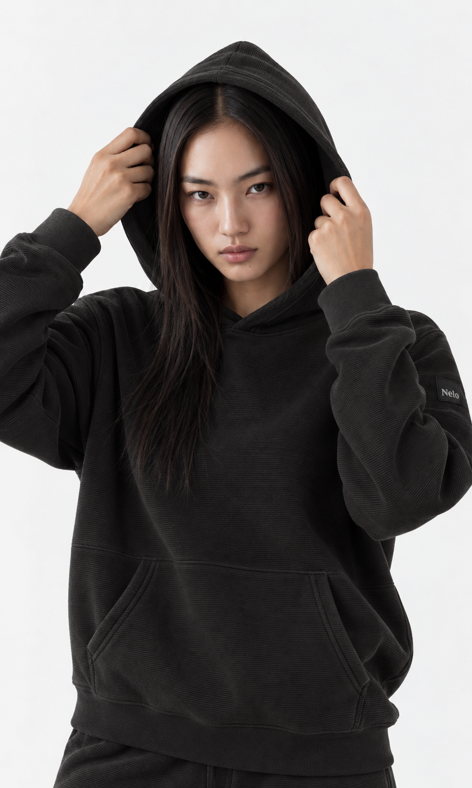 Black Textured Lounge men hoodie front 