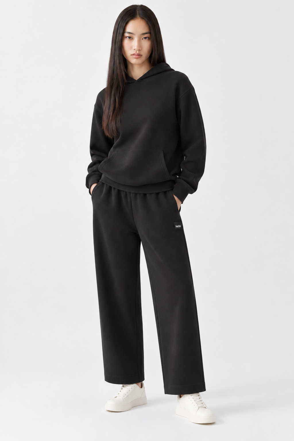 Black Textured Lounge women pants front 