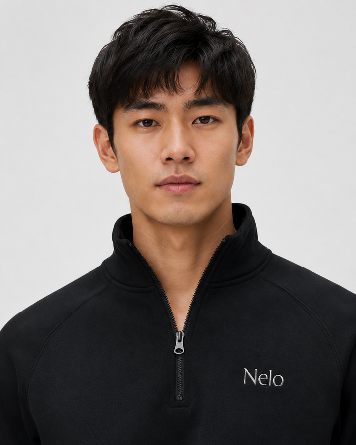 Black men half zip front 
