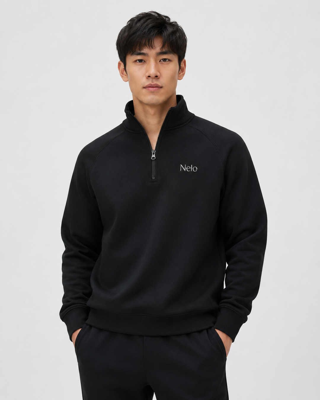 Black men half zip front 