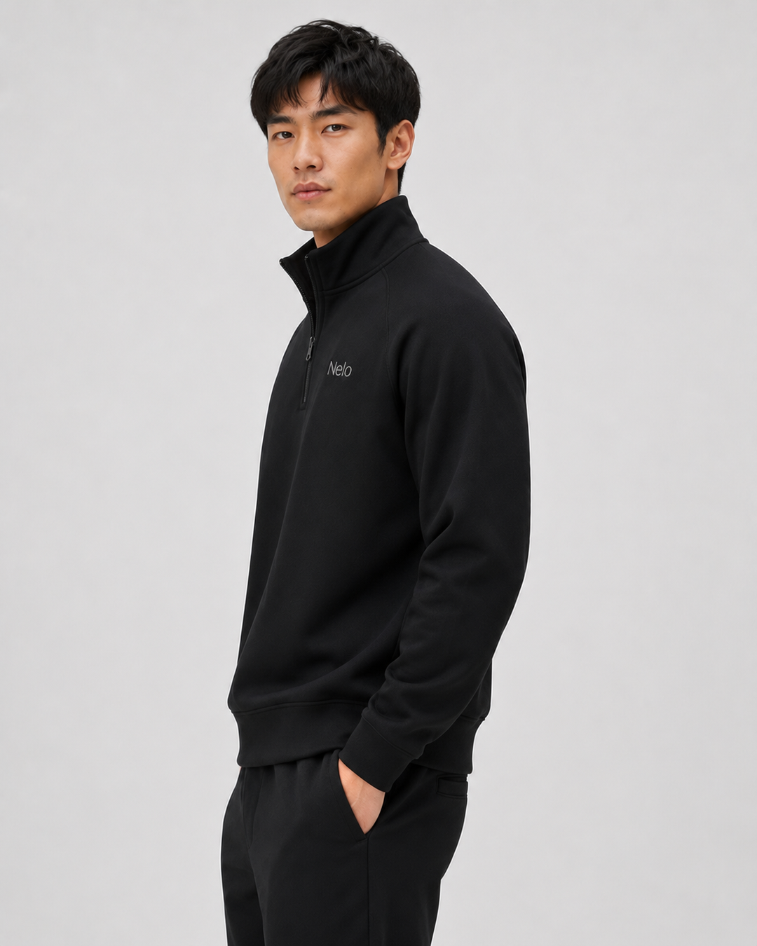 Black men half zip front 