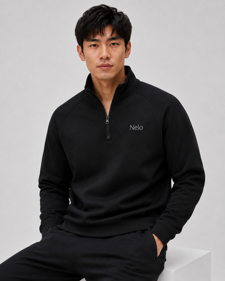 Black men half zip front 