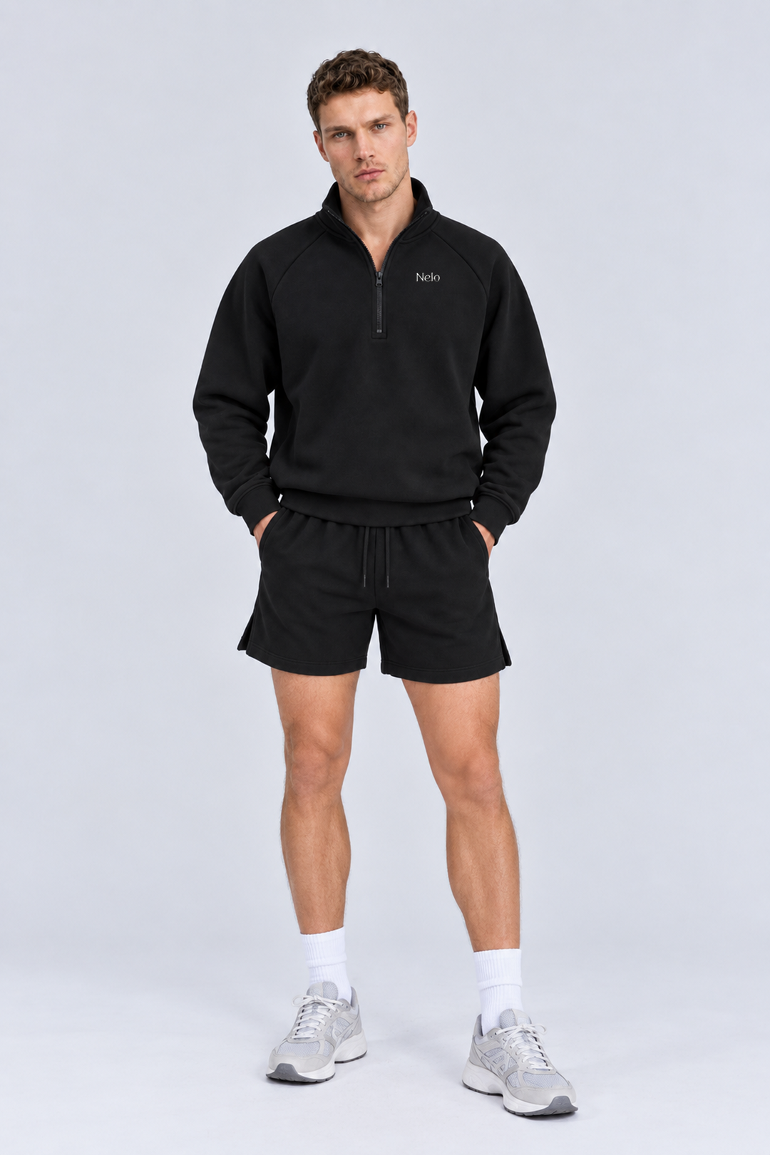 Black men half zip front 