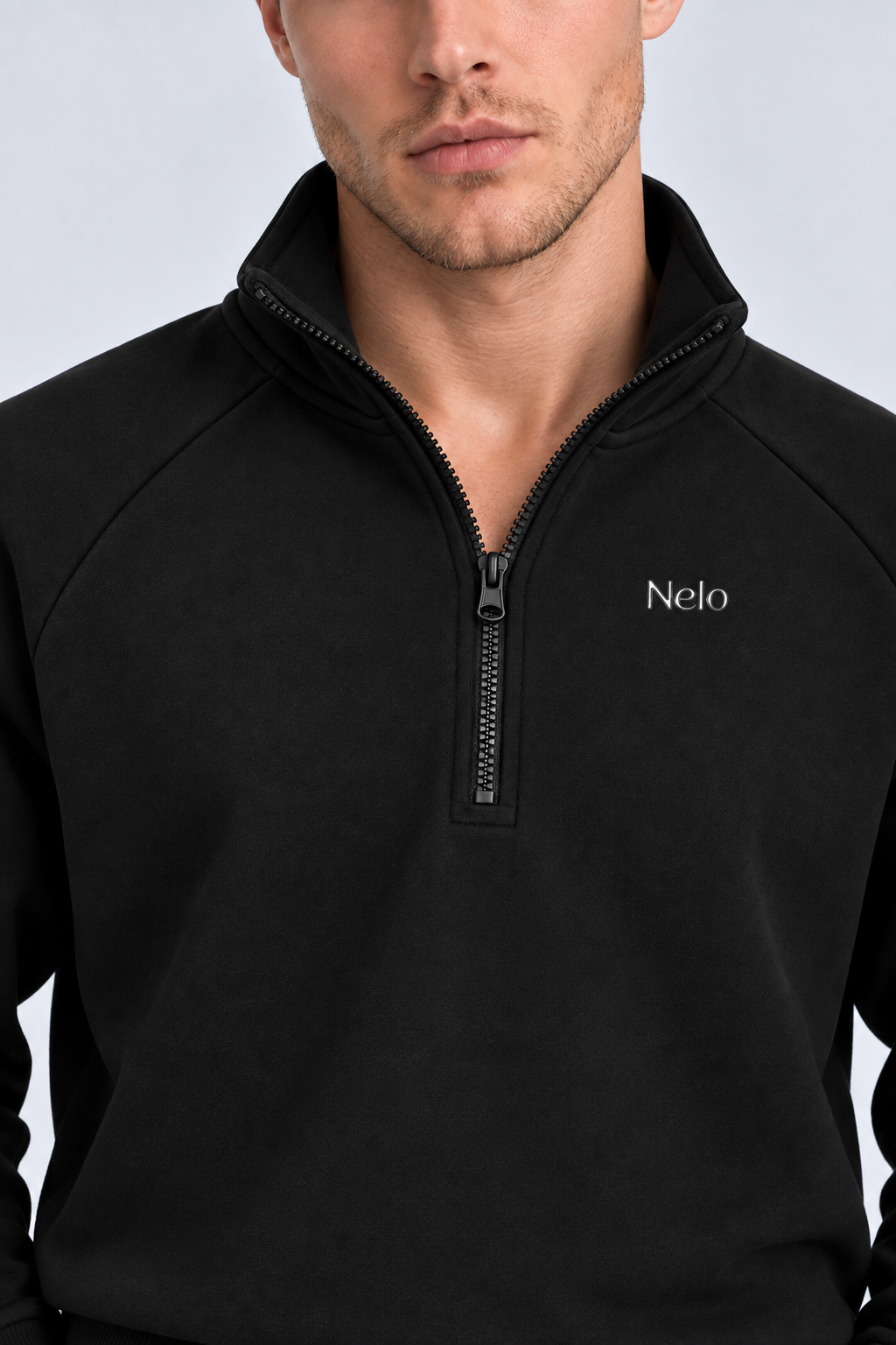 Black men half zip front 