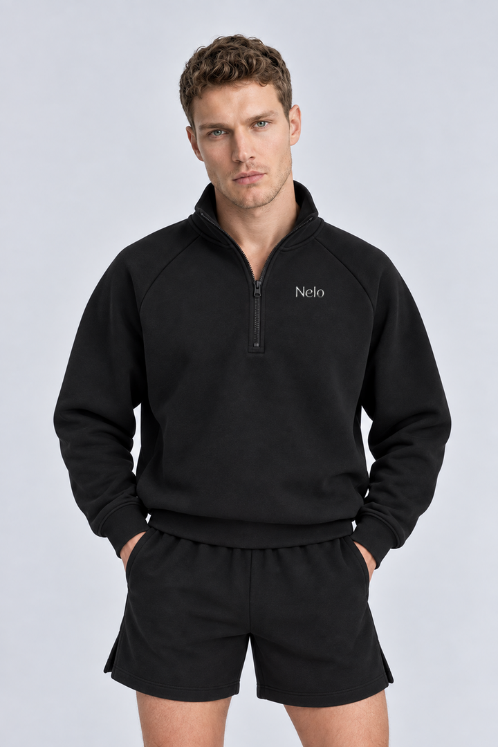 Black men half zip front 