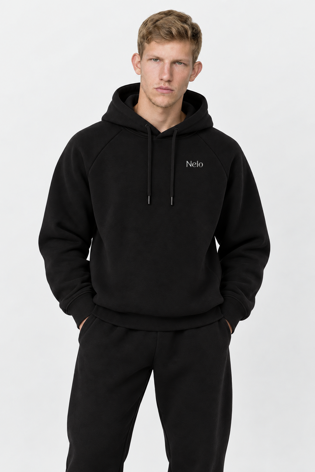 Black men hoodie front #color_black