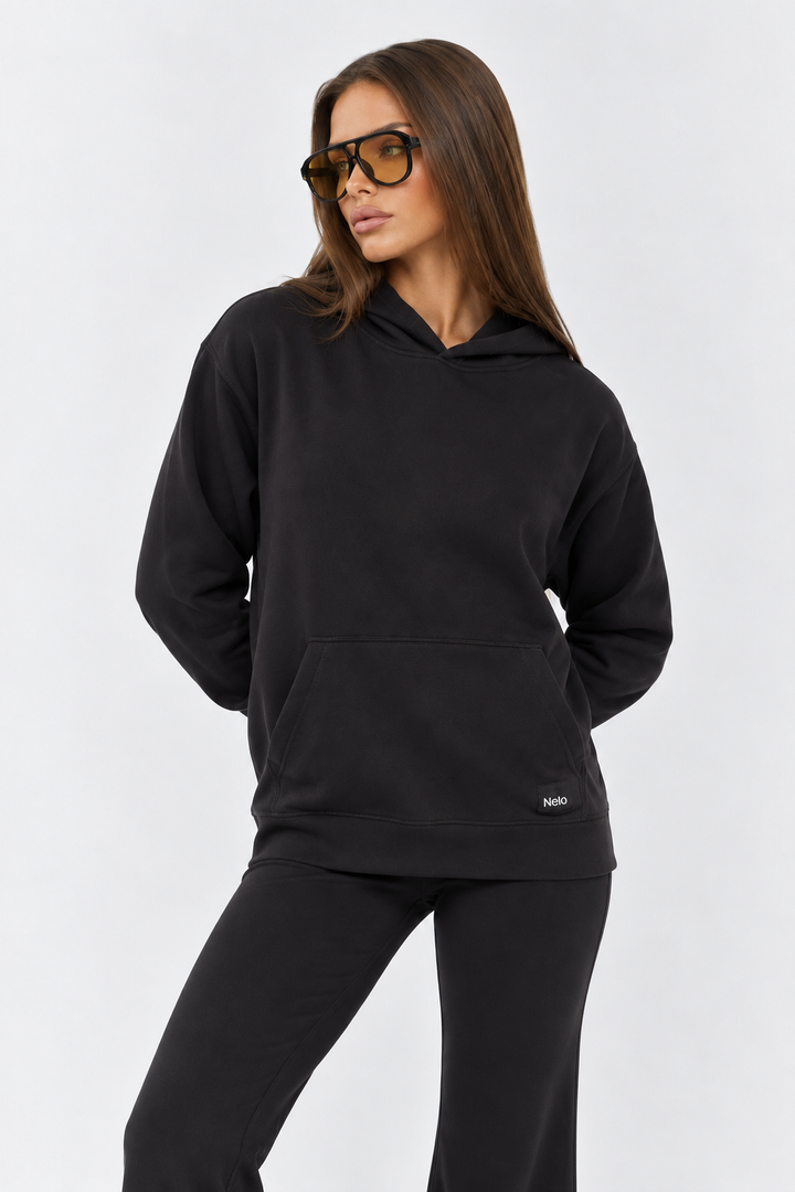 Black signature cotton hoodie front 