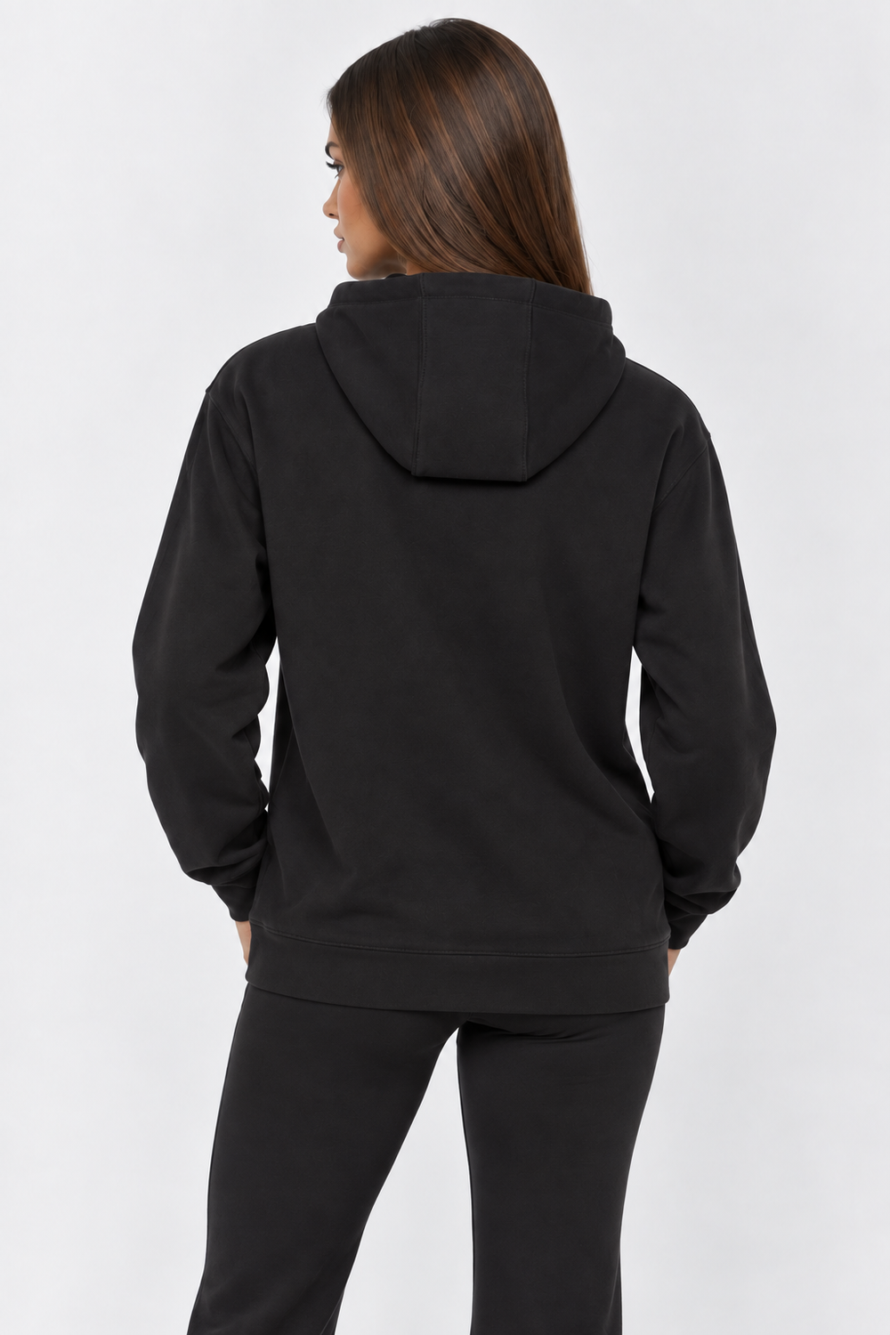 Black signature cotton hoodie front #color_black