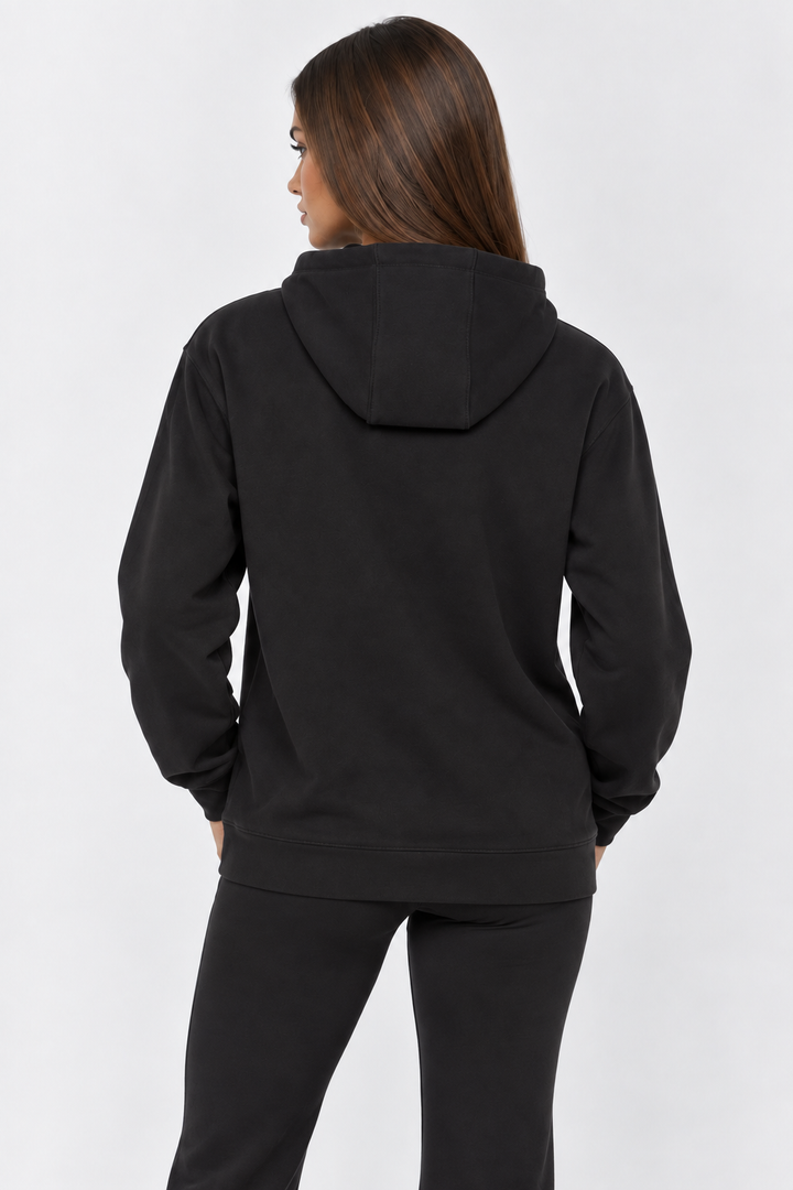 Black signature cotton hoodie front 