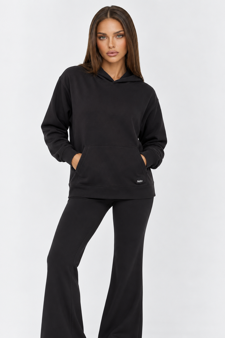 Black signature cotton hoodie front 