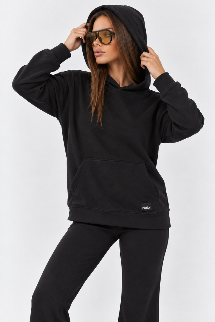 Black signature cotton hoodie front 