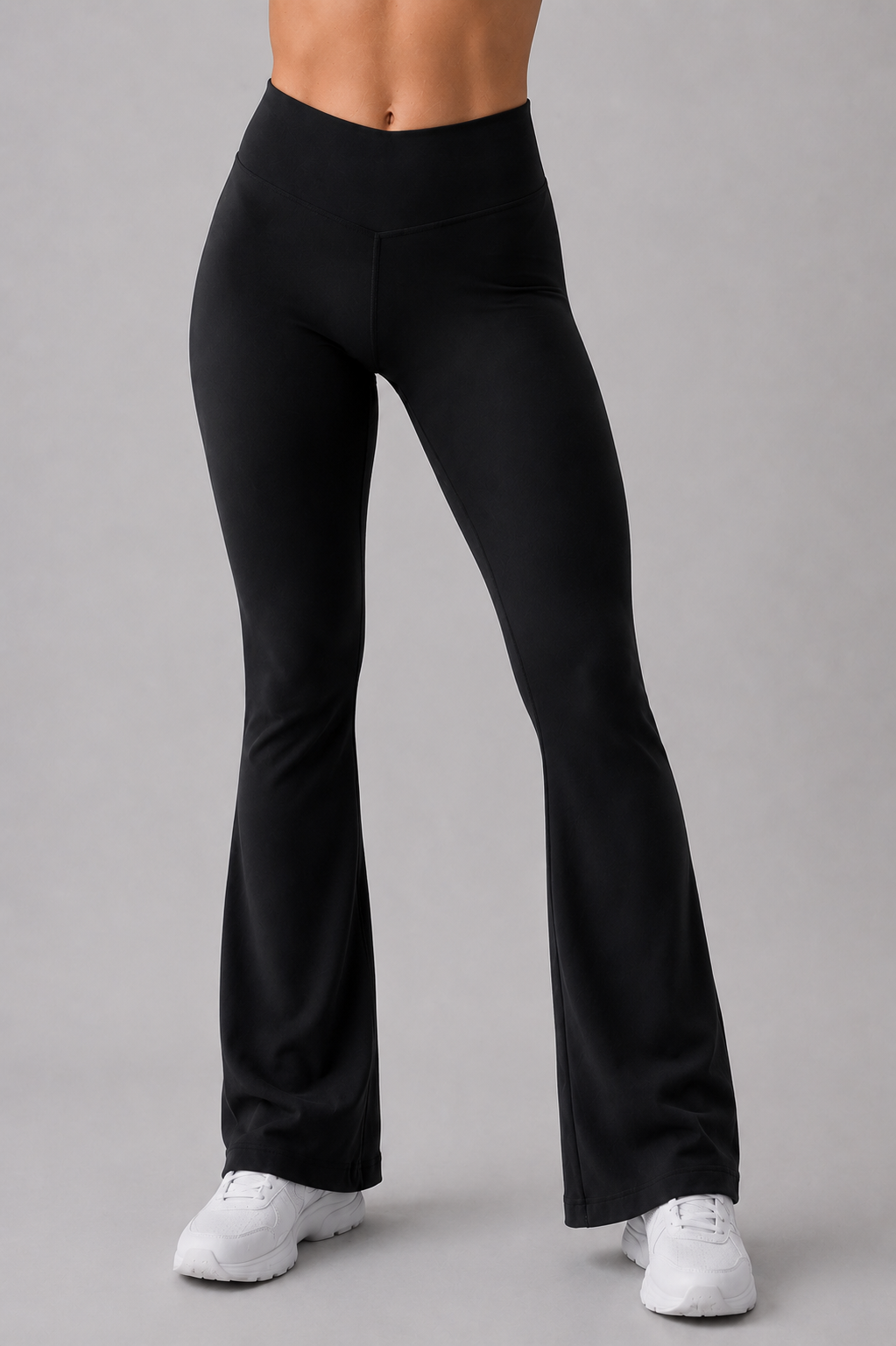 Black women flare leggings front 