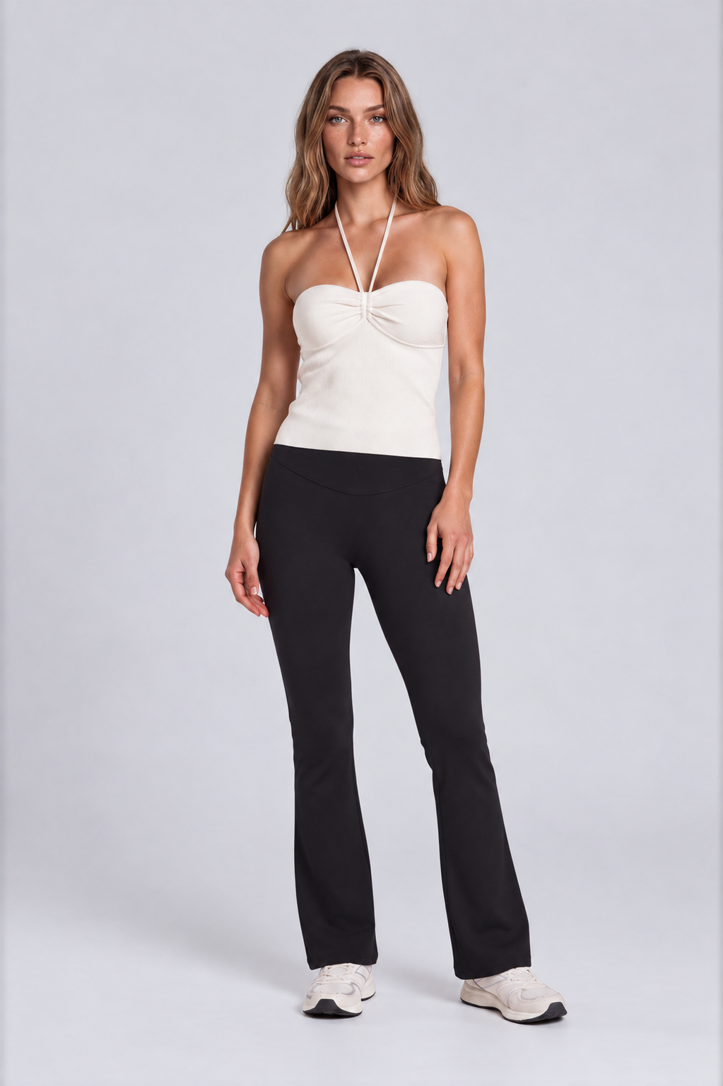 Black women flare leggings front 