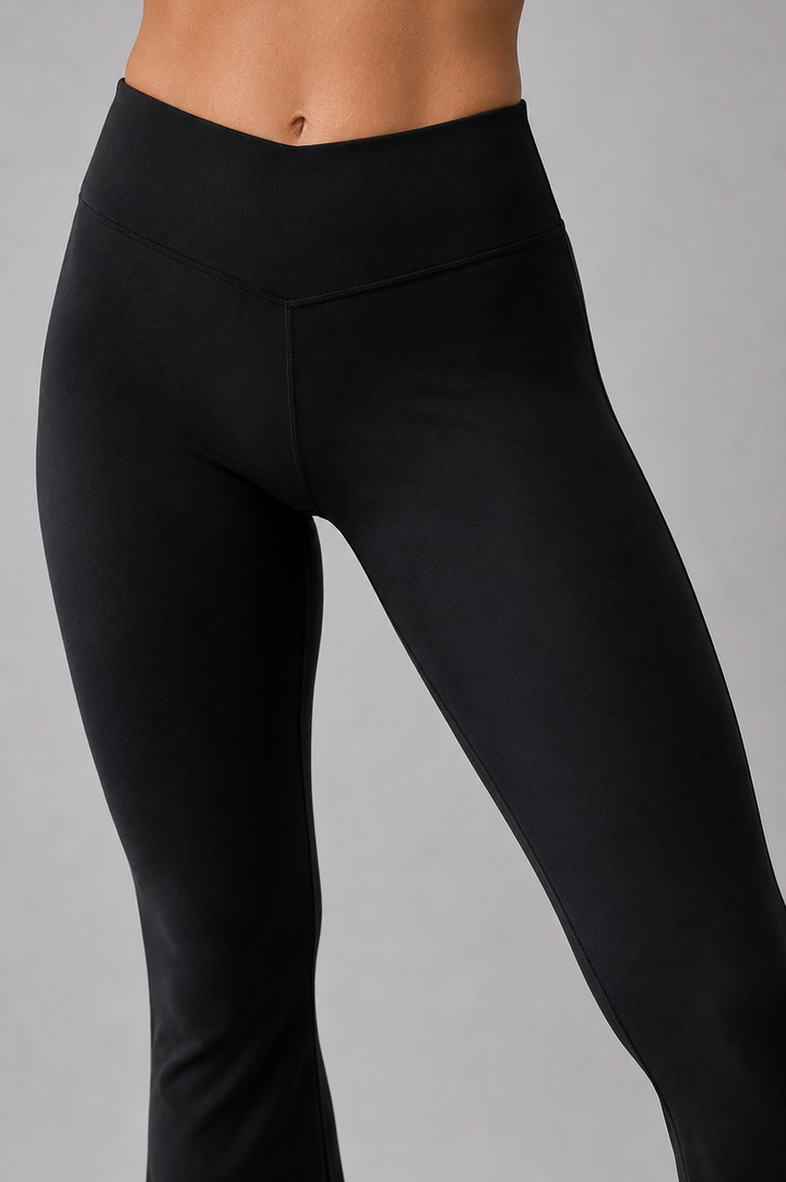 Black women flare leggings front 