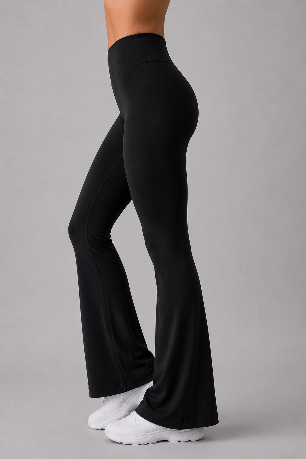 Black women flare leggings front 