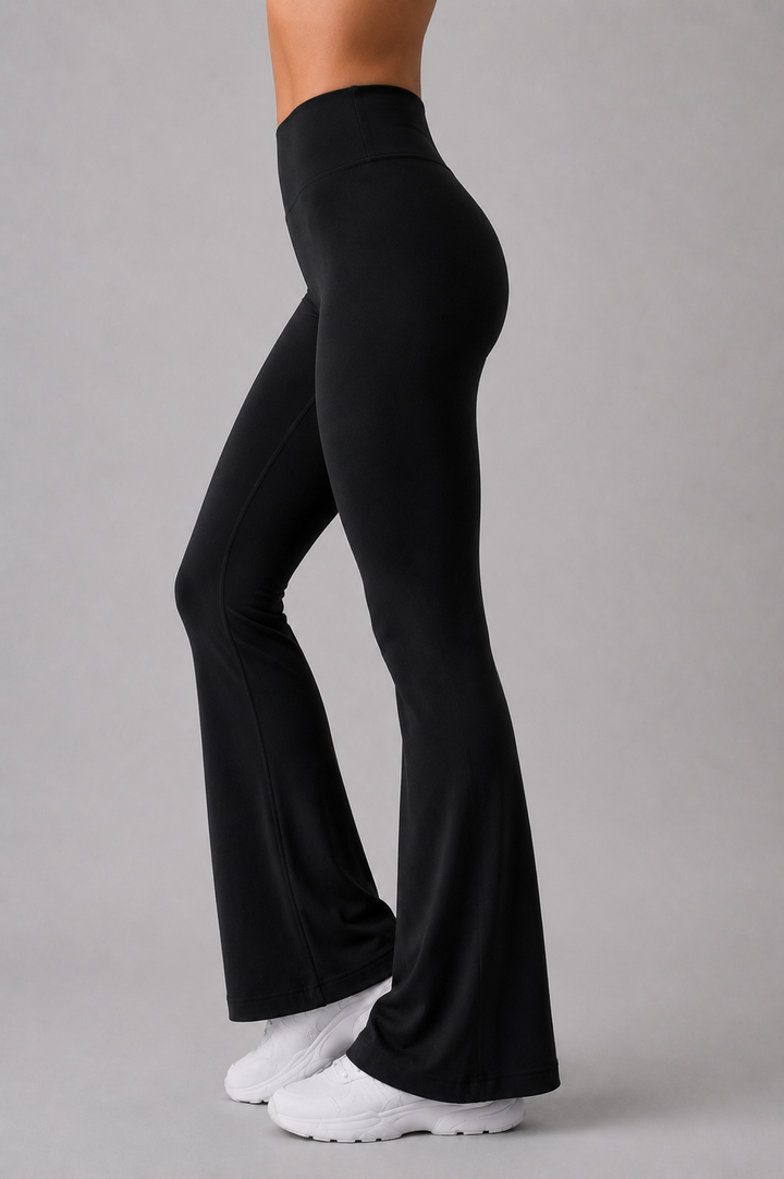 Black women flare leggings front 