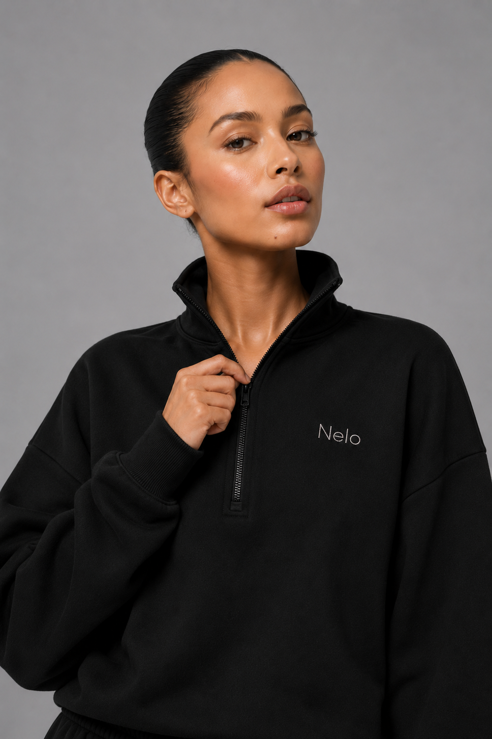 Black women hoodie front #color_black