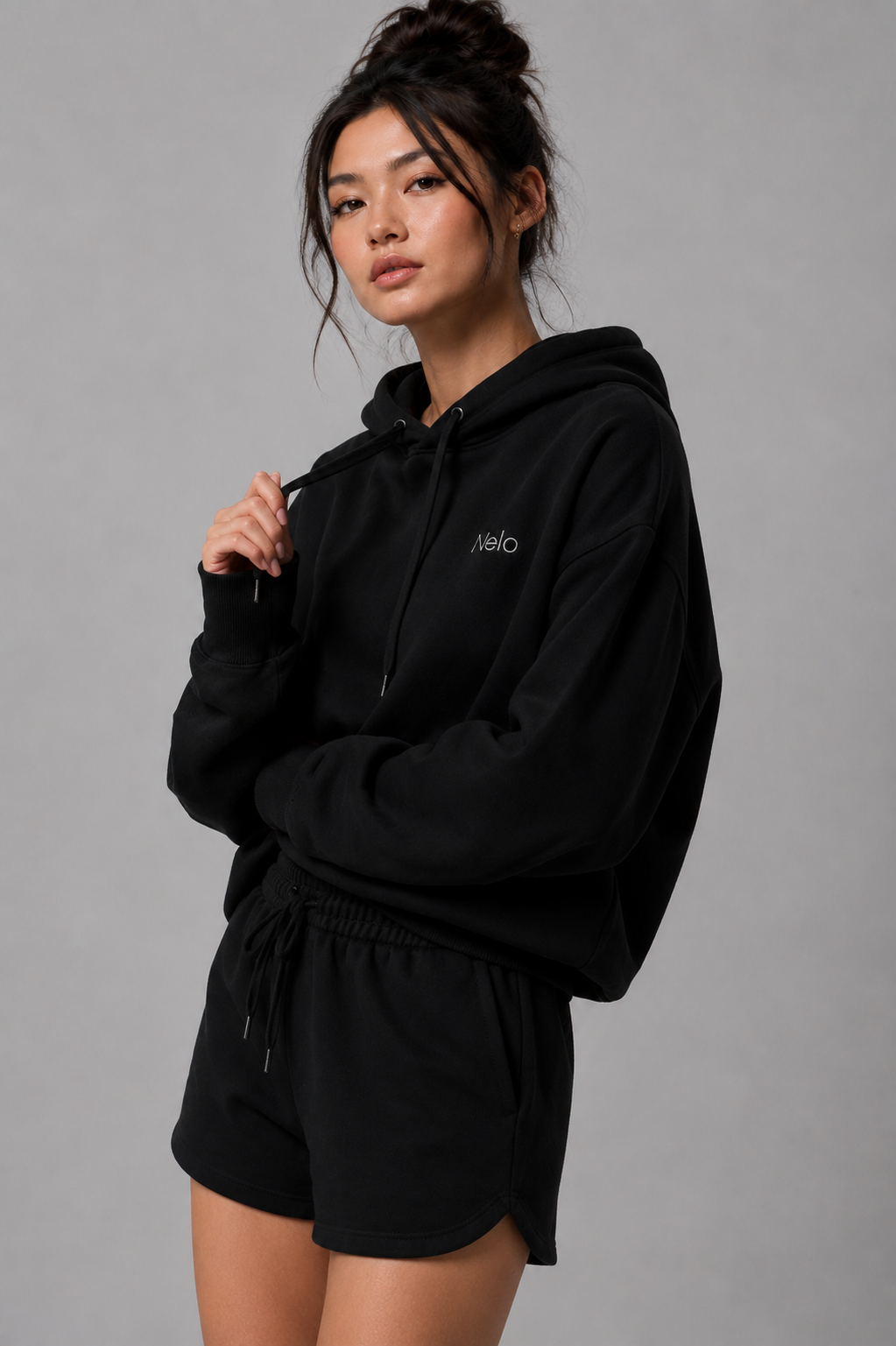 Black women hoodie front #color_black