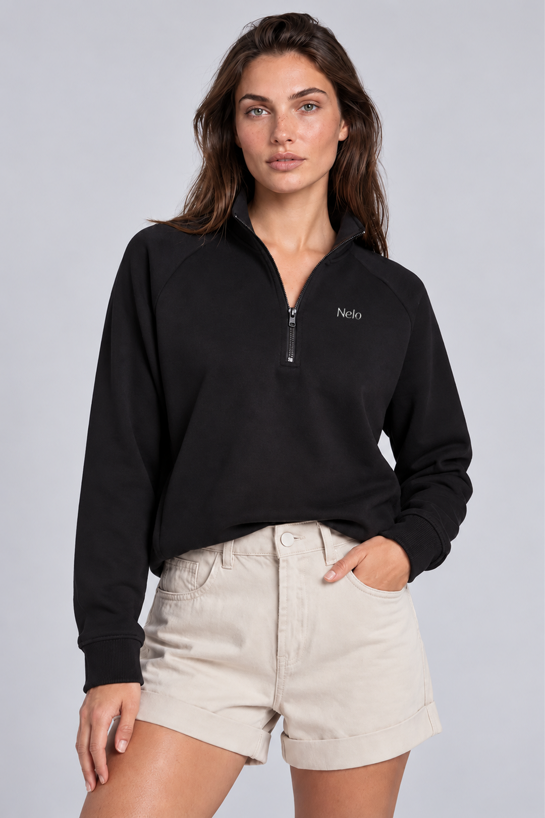Black women hoodie front #color_black
