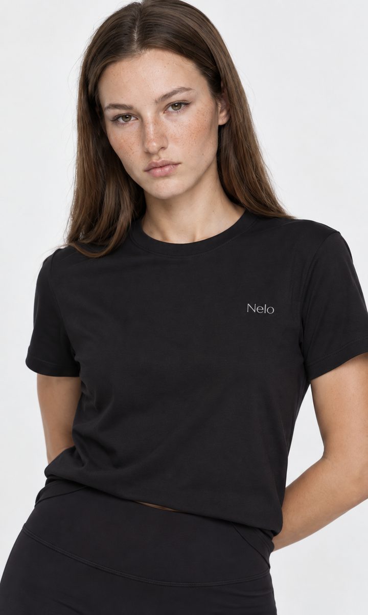 Black women tee &amp; shorts set front 
