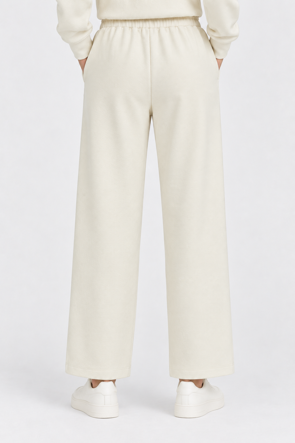 Cream Textured Lounge women pants front 