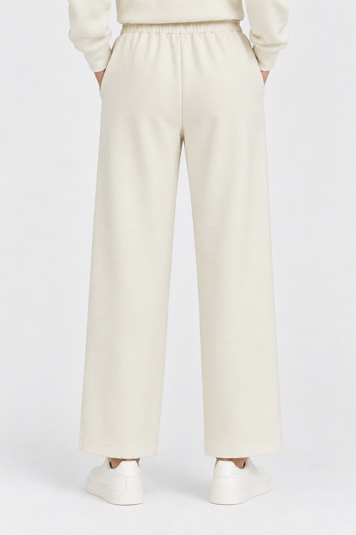 Cream Textured Lounge women pants front 