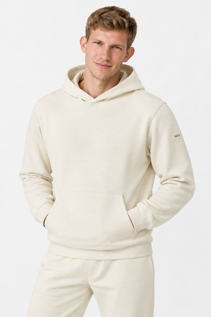 Cream Textured Lounge men hoodie front 