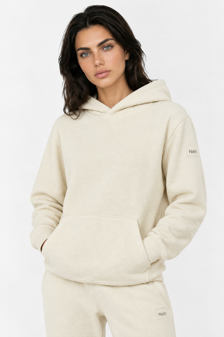 Cream Textured Lounge men hoodie front 
