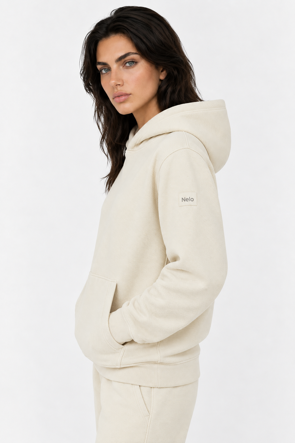 Cream Textured Lounge men hoodie front 