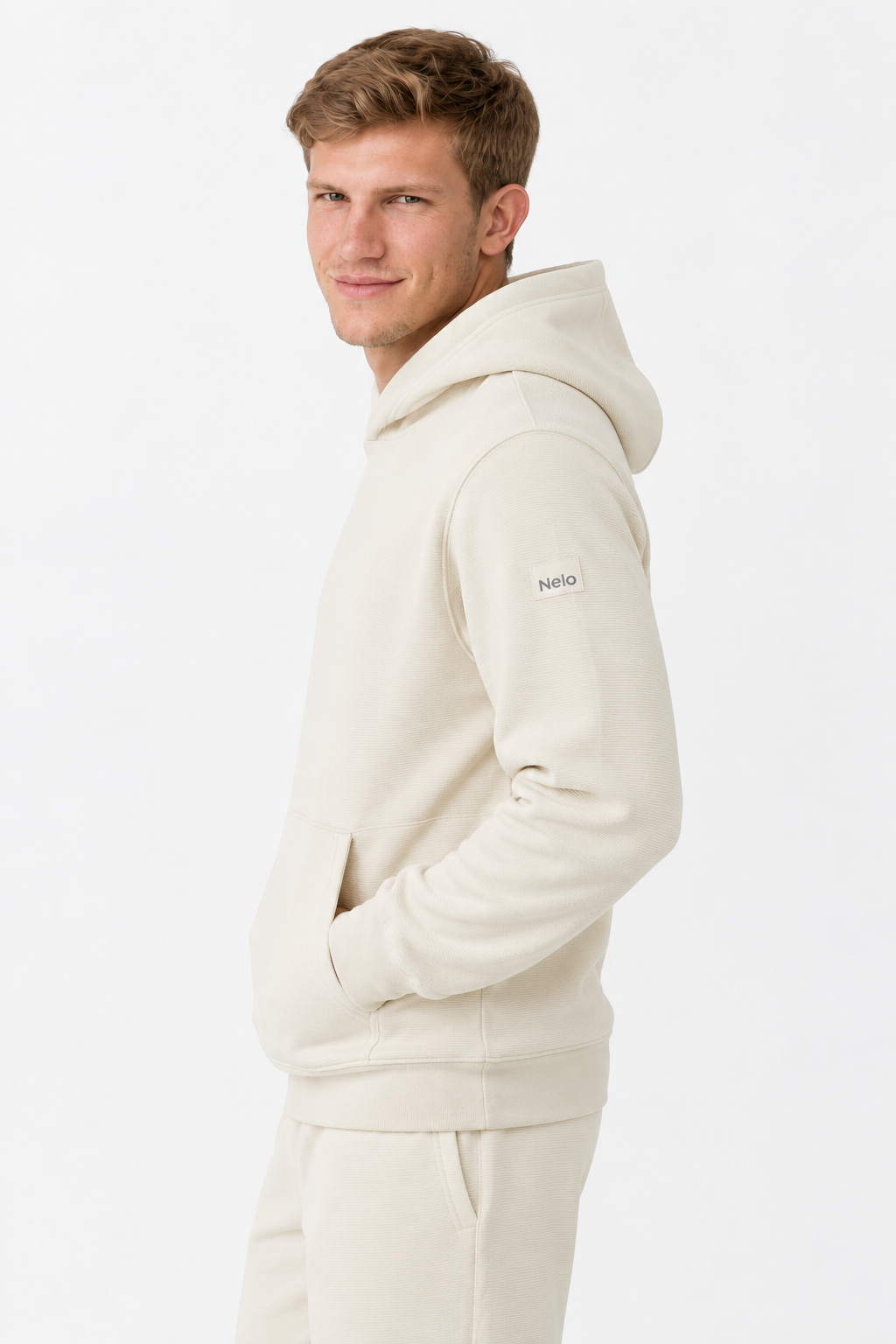Cream Textured Lounge men hoodie front 